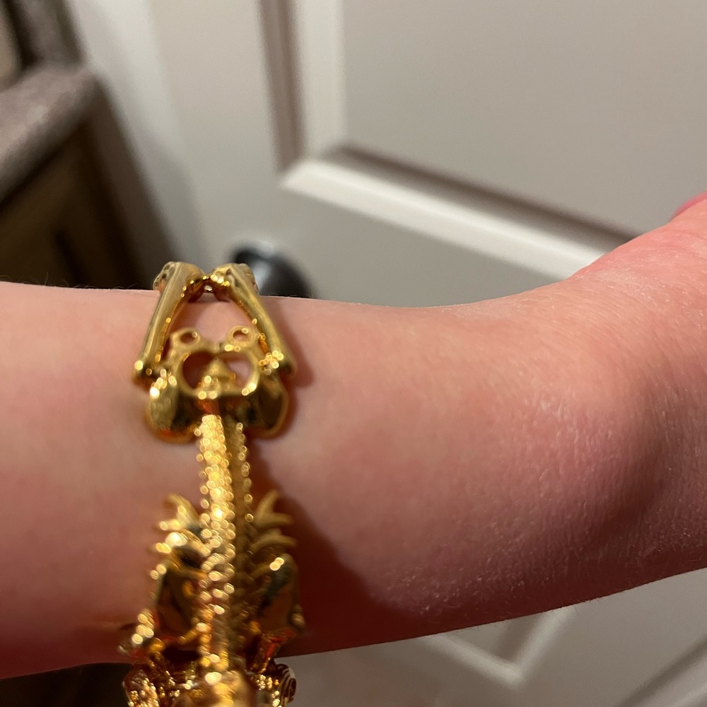 Alexander McQueen Gold Double Twin Skeleton Hinged Bangle Bracelet - Picture 6 of 10
